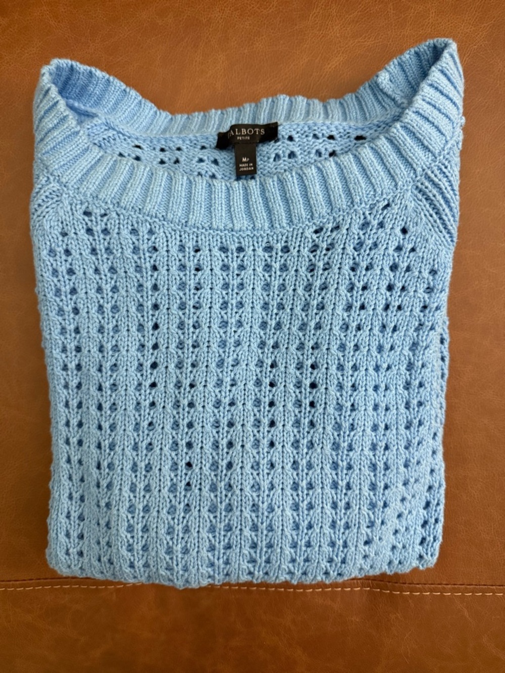 Talbots Sky Blue Open-Knit Crewneck Sweater